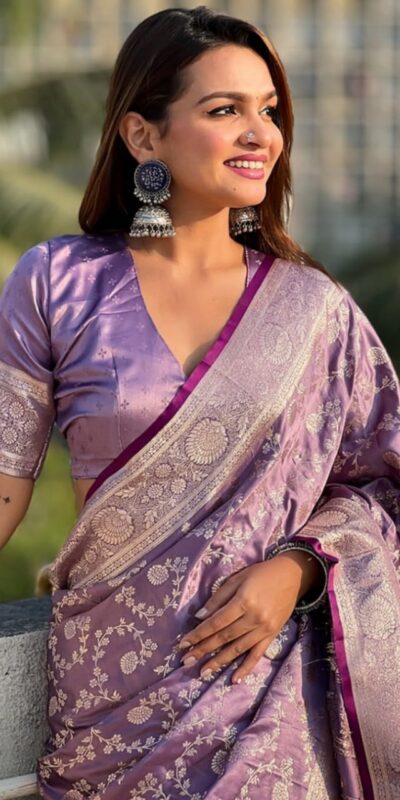 KPR 290 Lavender in Soft Lichi Silk Jacquard Work Designer Work Saree . Exclusive Offer ₹1349. Delivery 4-6 Working Days. Shop now. | Sarees, Bollywood Sarees, Creative Sarees, Designer Sarees, Embroidered Sarees, Ethnic Saree, Modern Digital sarees, Party Wear Sarees