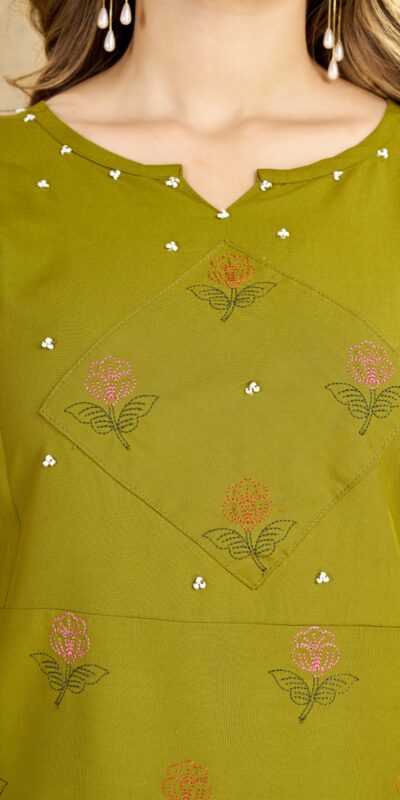 DIVA 158 Lime Green Viscose Rayon Kurti with Embroidery Work & Mirror Work. Wedding, Party, Festive Grab it for ₹1749. Delivery 4-6 Working Days. Shop now. | Kurti, Bollywood Kurti, Creative Kurtis, Designer Kurti, Party Wear Kurti, Selfie Kurti