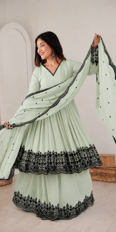 SP 71 Pista Faux Georgette Salwar Suit with Embroidery Work. Available at ₹2499 only. Delivery 4-6 Working Days. Shop now. | Jump Suits, Salwar suit, Casual Suits, Creative suits, Designer Suits, Palazzo Suits, Party Wear Suits, Patiala Suits, Straight Suits