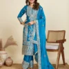 Aglow Blue Chinon Silk Embroidery Work Salwar Suit