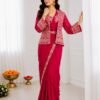 Aglow Pink Crep Silk Embroidery Work Saree