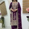 Aglow Wine Chinon Silk Embroidery Work Salwar Suit