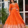 Attractive Orange American Silk Sequins Work Gown