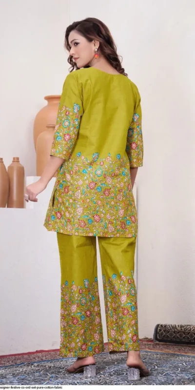 Fancy Mehendi Cotton Printed Kantha Work Kurti