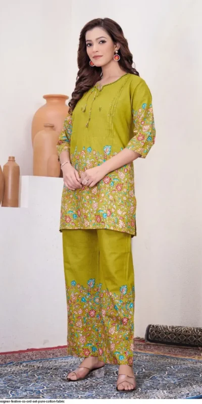 Fancy Mehendi Cotton Printed Kantha Work Kurti