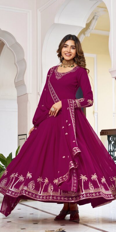 Fancy Pink Faux Georgette Sequence Work Anarkali Suit