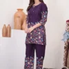 Fancy Purple Cotton Printed Kantha Work Kurti