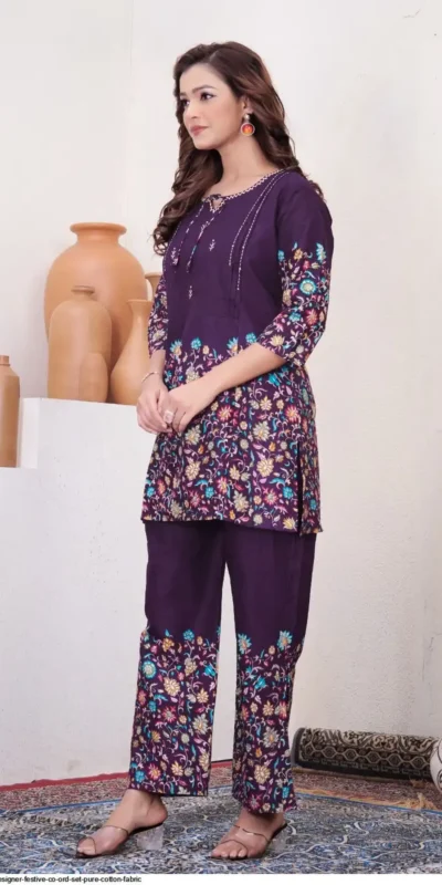 Fancy Purple Cotton Printed Kantha Work Kurti