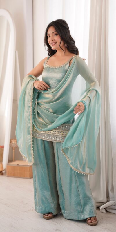 Fancy Sea Green Doremon Crush Embroider Work Salwar Suit
