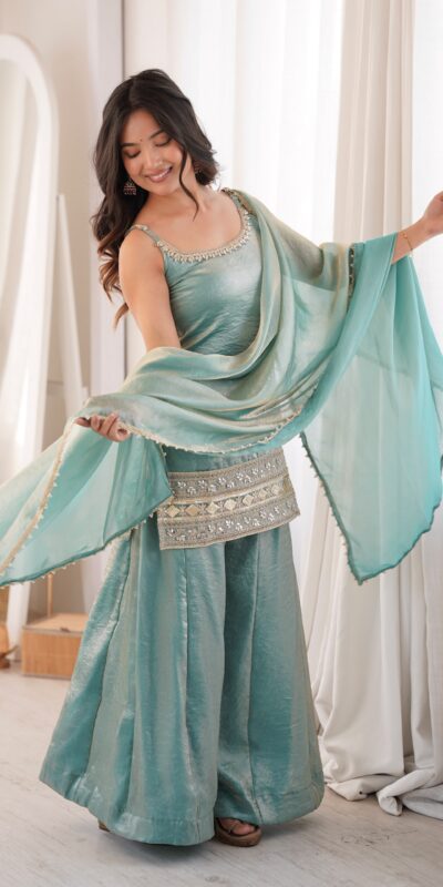 Fancy Sea Green Doremon Crush Embroider Work Salwar Suit
