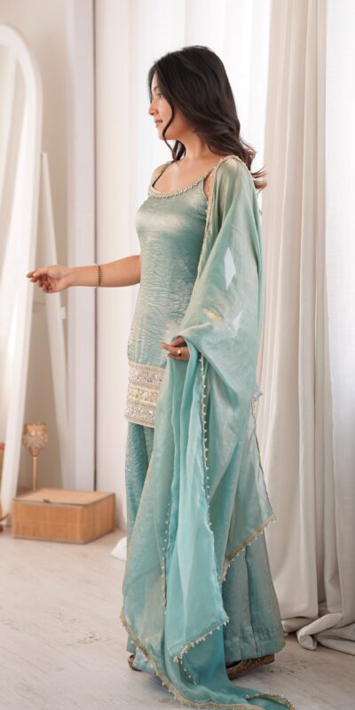 Fancy Sea Green Doremon Crush Embroider Work Salwar Suit