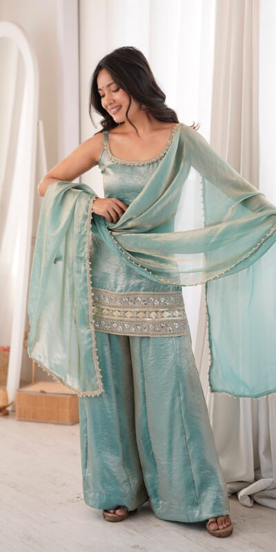 Fancy Sea Green Doremon Crush Embroider Work Salwar Suit