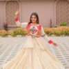 Fancy White Pure Cotton Mirror Gamthi Work Lehenga Choli