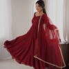 Glowing Maroon Doremon Crush Mirror Work Gown .