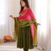 Lovely Mehandi Roman Silk Mirror Embroidery Work Gown