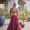 Perfect Maroon Faux Georgette Print Embroider Work Lehenga Choli