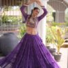 Perfect Purple Faux Georgette Print Embroider Work Lehenga Choli