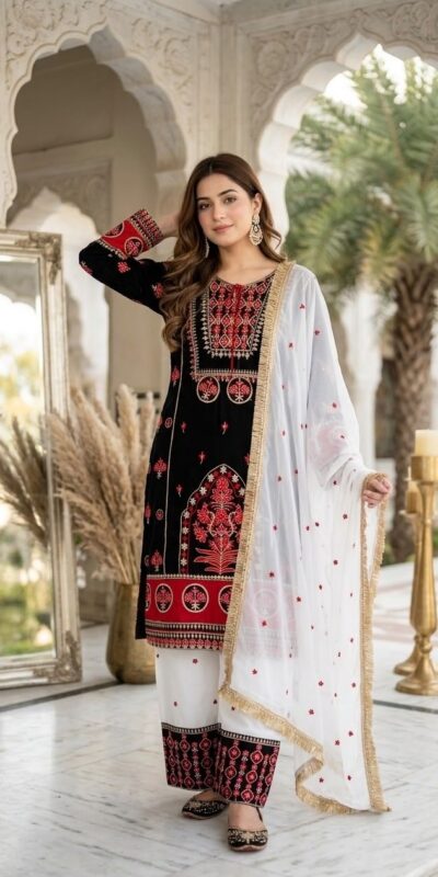 Pretty Black Natural Silk Embroider Work Salwar Suit
