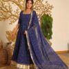 Pretty Navy Blue Faux Georgette Bandhani Print Work Gown