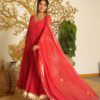 Pretty Red Faux Georgette Bandhani Print Work Gown