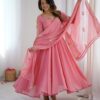 Shiny Dusty Pink Faux Georgette Sequins Work Gown