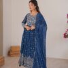 Shiny Navy Blue Faux Georgette Thread Work Anarkali Suit