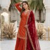 Shiny Orange Fandy Silk Embroidery Work Lehenga Choli