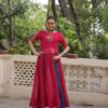 Solid Pink Fox Georgette Bandhani Print Work Kurti