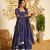 Special Navy Blue Faux Georgette Bandhani Print Work Gown