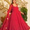 Special Red Faux Georgette Bandhani Print Work Gown
