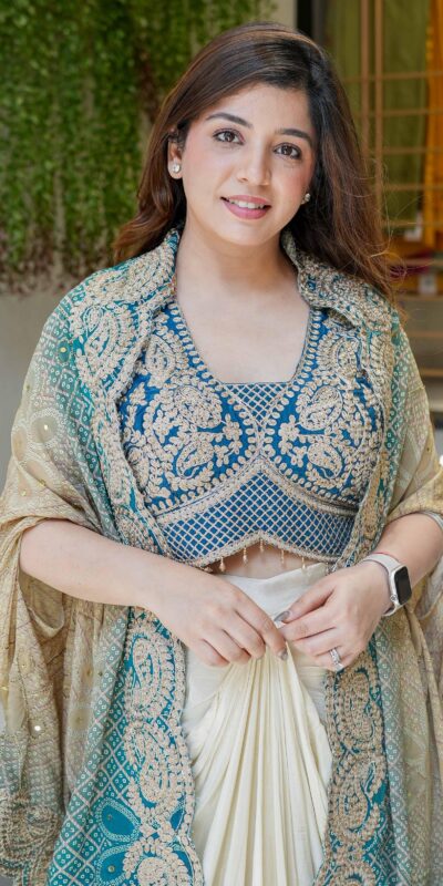 Stylist Blue Crape Silk Sequins Work Dhoti Suit