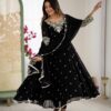 Super Black Blooming Faux Embroidery Work Gown