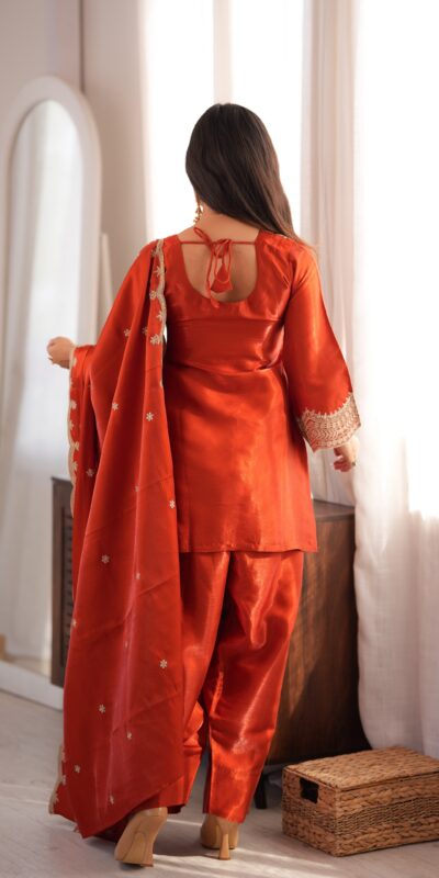 Super Rust Glass Roman Silk Sequins Work Salwar Suit