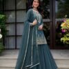 Super Teal Roman Cotton Embroidery Work Lehenga Choli