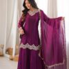 Super Wine Fendy Silk Embroidery Mirror Work⁠ Salwar Suit