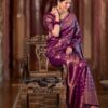 Superb Wine Lichi Silk Jacquard Border Work Saree