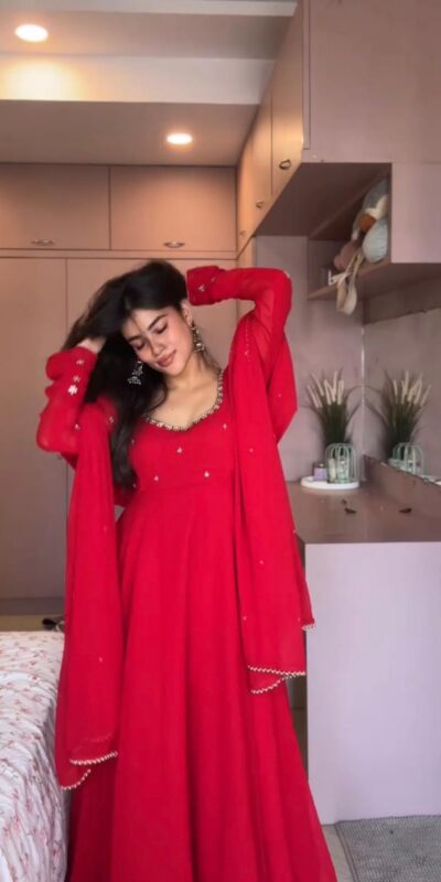ZB 5074 Red Faux Georgette Gown Perfect for Wedding, Party, Raksha Bandhan, Temple Visit, Onam – . Get it for ₹1899. Delivery 4-6 Working Days. Shop now | Gowns, Bollywood Gowns, Creative Gowns, Designer Gowns, Embroidered Gowns, Party Wear Gowns
