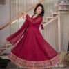 Attractive Red Crunchy Silk Embroidery Work Anarkali Suit