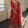 Attractive Red Georgette Embroidery Work Gown