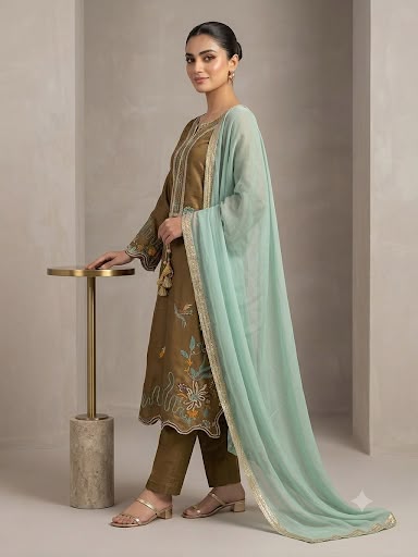 LG 2120 Brown | Brown Glass Roman Salwar Suit with Embroidery Work. Introductory Price ₹1999. Delivery 4-6 Working Days. Shop now. | Jump Suits, Salwar suit, Casual Suits, Creative suits, Designer Suits, Palazzo Suits, Party Wear Suits, Patiala Suits, Straight Suits