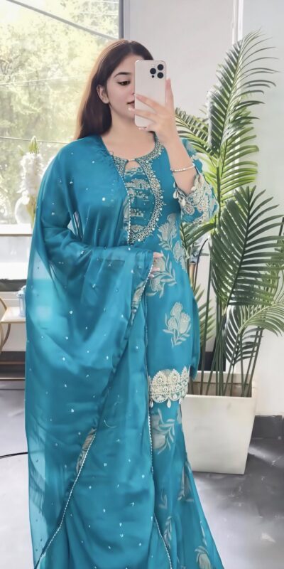 NSR 900 Sky Blue Faux Georgette Salwar Suit with Sequins Work & Embroidery Work. Now at just ₹2150. Delivery 4-6 Working Days. Shop now. | Jump Suits, Salwar suit, Casual Suits, Creative suits, Designer Suits, Palazzo Suits, Party Wear Suits, Patiala Suits
