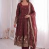 ZB 5073 Maroon Fendy Silk Gown Perfect for Wedding, Party, Baisakhi, Traditional Day, Makar Sankranti – Introductory Price ₹2049. Delivery 4-6 Working Days. | Gowns, Bollywood Gowns, Creative Gowns, Designer Gowns, Embroidered Gowns, Party Wear Gowns