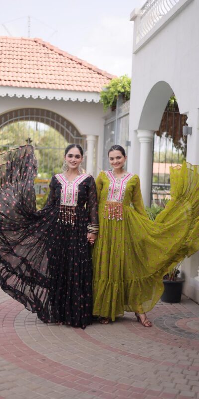 KA 1265 Black Color Faux Georgette Gown with Mirror Work. Wedding, Party, Festive, Events Get it for ₹1819. Delivery 4-6 Working Days.Online Shop now. | Gowns, Bollywood Gowns, Creative Gowns, Designer Gowns, Embroidered Gowns, Party Wear Gowns