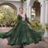 KA 1265 Green Color Faux Georgette Gown with Mirror Work. Wedding, Party, Festive, Events Get it for ₹1819. Delivery 4-6 Working Days.Online Shop now. | Gowns, Bollywood Gowns, Creative Gowns, Designer Gowns, Embroidered Gowns, Party Wear Gowns
