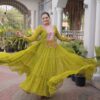 KA 1265 Lime Yellow Color Faux Georgette Gown with Mirror Work. Wedding, Party, Festive, Events Get it for ₹1819. Delivery 4-6 Working Days.Online Shop now. | Gowns, Bollywood Gowns, Creative Gowns, Designer Gowns, Embroidered Gowns, Party Wear Gowns