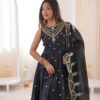 JF 038 Black Roman Silk Gown with Embroidery Work. Wedding, Party, Festive, Events, Navratri, Exclusive Offer ₹2149. Delivery 4-6 Working Days. Shop now. | Gowns, Bollywood Gowns, Creative Gowns, Designer Gowns, Embroidered Gowns, Party Wear Gowns
