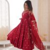 JF 038 Red Roman Silk Gown with Embroidery Work. Wedding, Party, Festive, Events, Navratri, Exclusive Offer ₹2149. Delivery 4-6 Working Days. Shop now. | Gowns, Bollywood Gowns, Creative Gowns, Designer Gowns, Embroidered Gowns, Party Wear Gowns