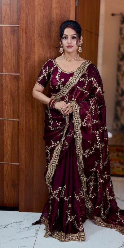 NC 5524 Maroon Color Space Silk Saree with Embroidery Work & Zari Work. Best Price ₹2149. Delivery 4-6 Working Days. Shop now. | Sarees, Bollywood Sarees, Creative Sarees, Designer Sarees, Embroidered Sarees, Ethnic Saree, Modern Digital sarees, Party Wear Sarees