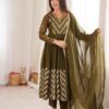 JF 050 Mehandi Embroidery Work & Sequins Work Salwar Suit in Peach Crunchy Silk. Festive Deal ₹2099. Delivery 4-6 Working Days. Shop now. | Anarkali Suits, Bollywood Anarkali, Creative-Anarkali, Designer Anarkali, Embroidered Anarkali, Party Wear Anarkali