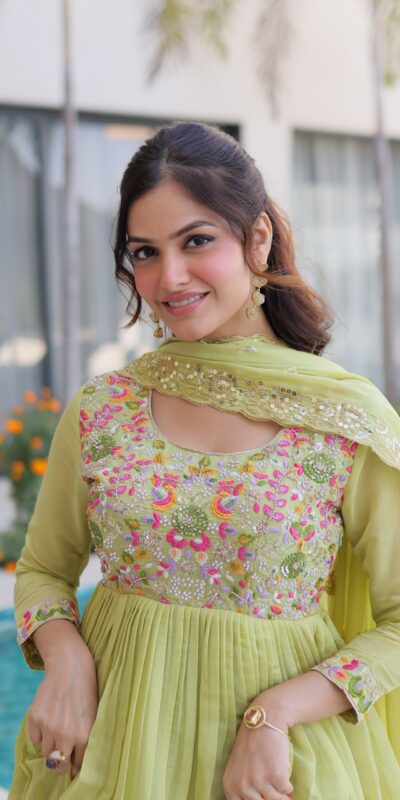 KA 1239 Pista Roman Silk Gown Perfect for Wedding, Party, Reception, Karwa Chauth, Baby Shower – . Now at just ₹2599. Delivery 4-6 Working Days. Shop | Gowns, Bollywood Gowns, Creative Gowns, Designer Gowns, Embroidered Gowns, Party Wear Gowns, Casual Suits